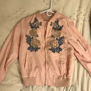 Pink embroidered bomber